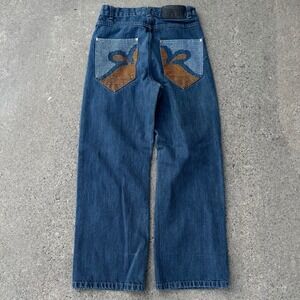 Rocawear Medium Wash Two Tone White Orange Baggy Jeans Y2K Boys Kids Size 12